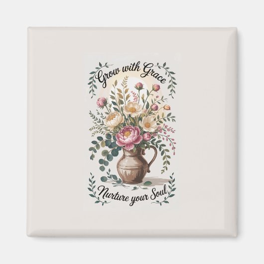 Vase mit Florals wachsen mit Grace Zitat Magnet (Vorne)