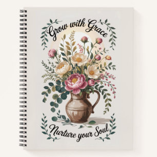 Vase mit Florals wachsen mit Grace Zitat Notizblock