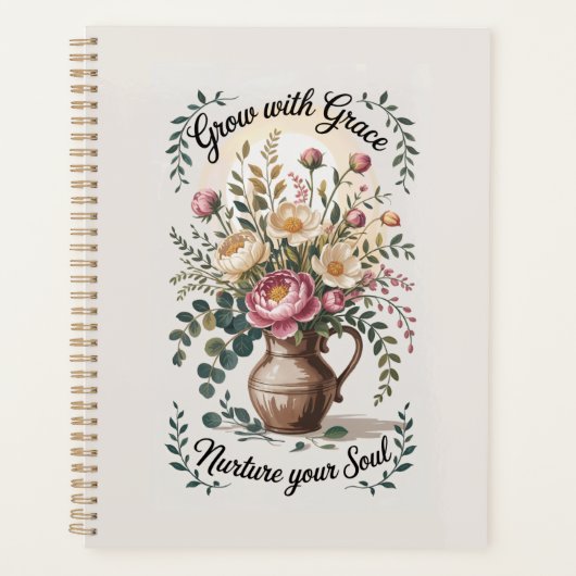 Vase mit Florals wachsen mit Grace Zitat Planer (Vorderseite)