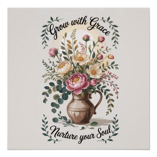 Vase mit Florals wachsen mit Grace Zitat Poster (Vorderseite)