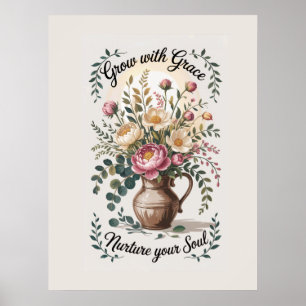 Vase mit Florals wachsen mit Grace Zitat Poster