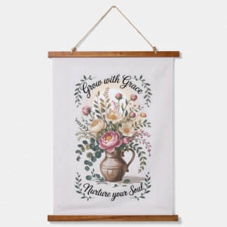 Vase mit Florals wachsen mit Grace Zitat Wandteppich Mit Holzrahmen