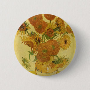 Vase mit fünfzehn Sonnenblumen durch Van Gogh Button