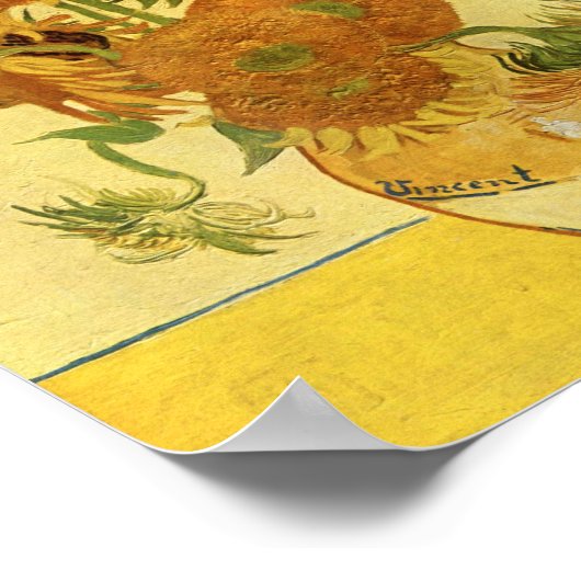 Vase mit fünfzehn Sonnenblumen, Van Gogh Fine Art Poster (Ecke)