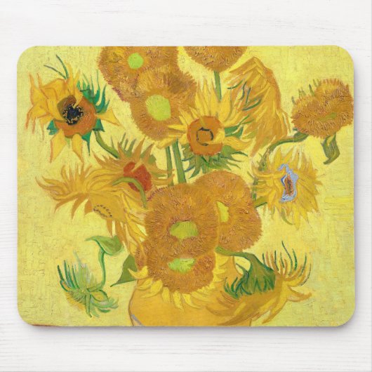 Vase mit fünfzehn Sonnenblumen von Vincent Van Gog Mousepad (Vorne)