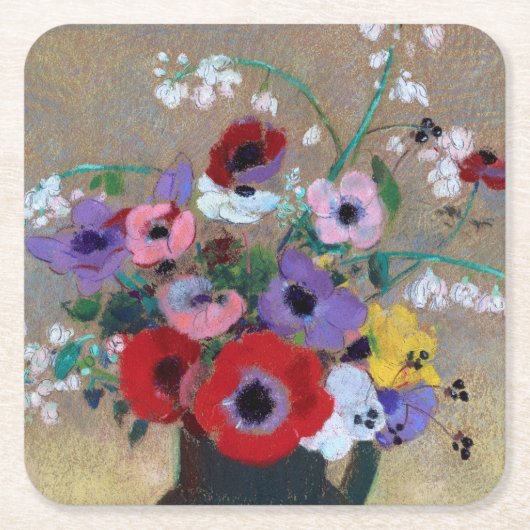 Vase mit gemischten Blume, Redon Rechteckiger Pappuntersetzer (Vorderseite)