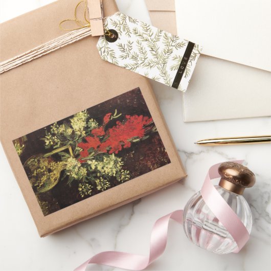 Vase mit Gladioli, Nelken von Vincent van Gogh Rechteckiger Aufkleber (Schenken)