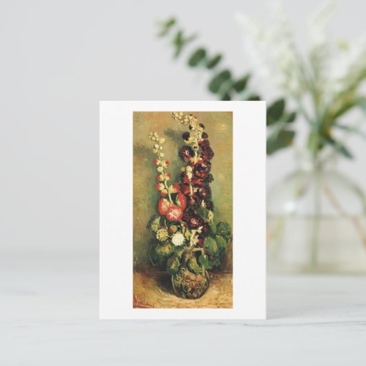 Vase mit Hollyhocks (F235) Van Gogh Fine Art Postkarte (Stehend Vorderseite)