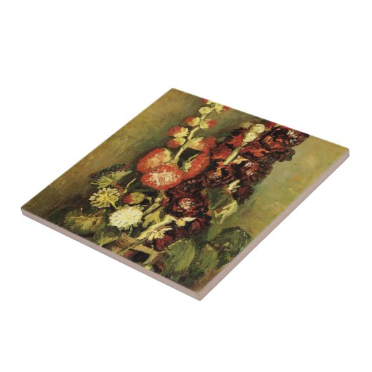 Vase mit Hollyhocks von Vincent van Gogh Fliese (Seite)