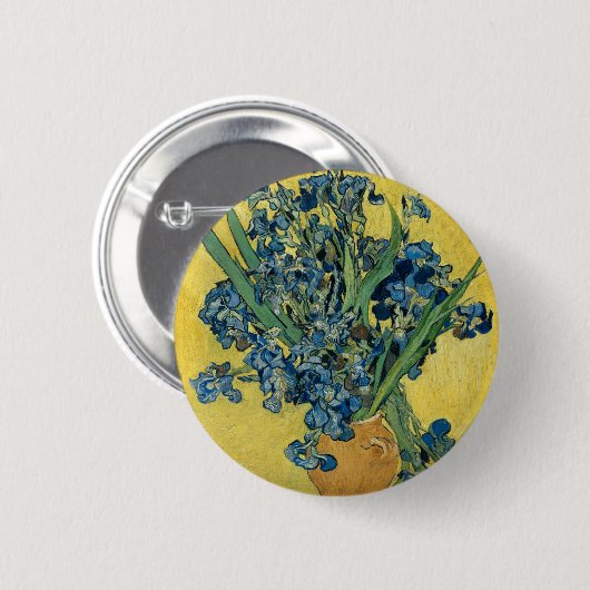 Vase mit Irisch von Van Gogh Button (Vorne & Hinten)