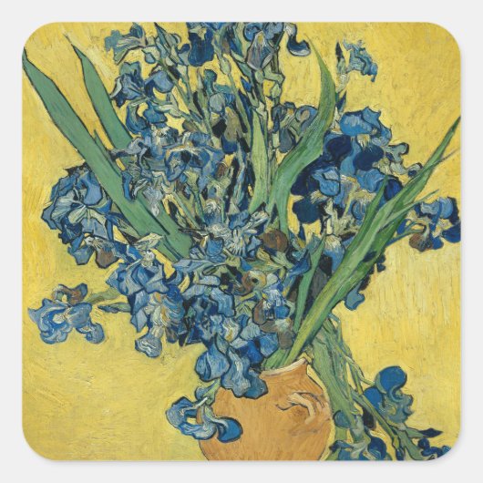 Vase mit Irisvon Van Gogh Quadratischer Aufkleber (Vorderseite)