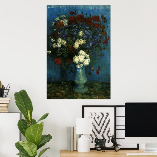 Vase mit Kornblumen und Mohn, van Gogh Poster (Heimbüro)
