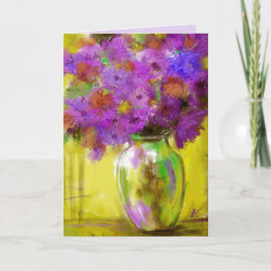 Vase mit lila Blumen-Kunst-Gruß-Karte Karte