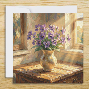 Vase mit lila Veilchen Impasto Karte