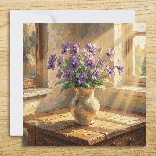 Vase mit lila Veilchen Impasto Karte