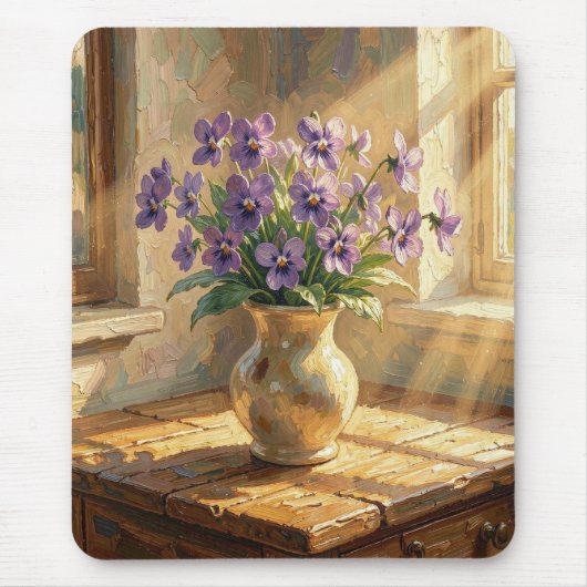 Vase mit lila Veilchen Impasto Mousepad (Vorne)