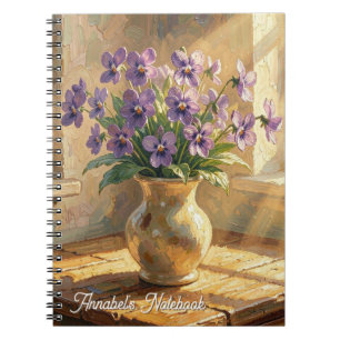 Vase mit lila Veilchen Impasto personalisiert Notizblock