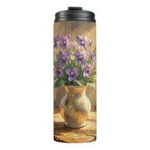 Vase mit lila Veilchen Impasto   Thermosbecher