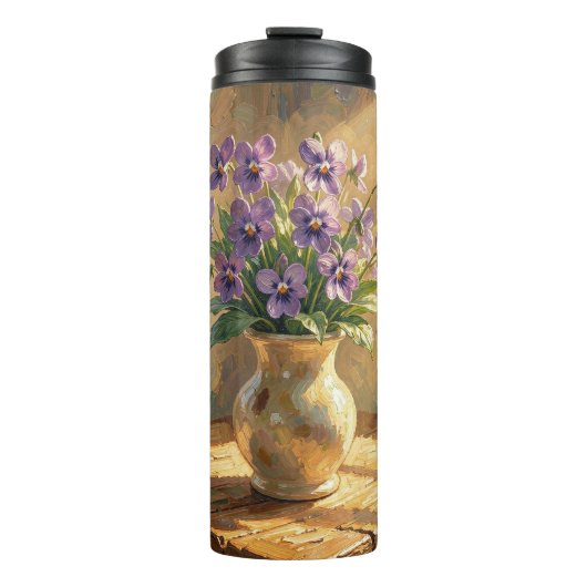Vase mit lila Veilchen Impasto   Thermosbecher (Vorderseite)