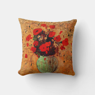 Vase mit Mohn von Odilon Redon Kissen