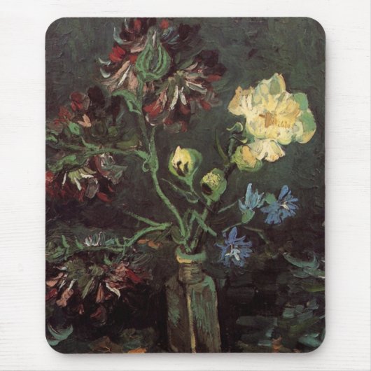 Vase mit Myosotis und Peontis von Vincent van Gogh Mousepad (Vorne)