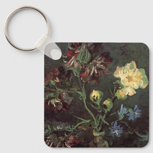 Vase mit Myosotis und Peontis von Vincent van Gogh Schlüsselanhänger (Vorderseite)