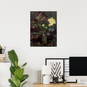 Vase mit Myosotis und Pfingstrosen von Vincent van Poster