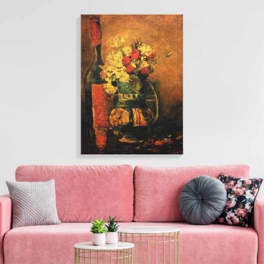 Vase mit Nelken und Rose und Flasche, Vince Leinwanddruck (Insitu (Wohnzimmer))