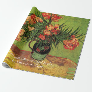 Vase mit Oleander und Büchern von Van Gogh. Vintag Geschenkpapier