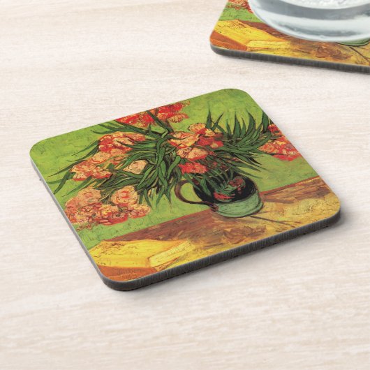 Vase mit Oleanders und Bücher von Vincent van Gogh Untersetzer (Linke Seite)