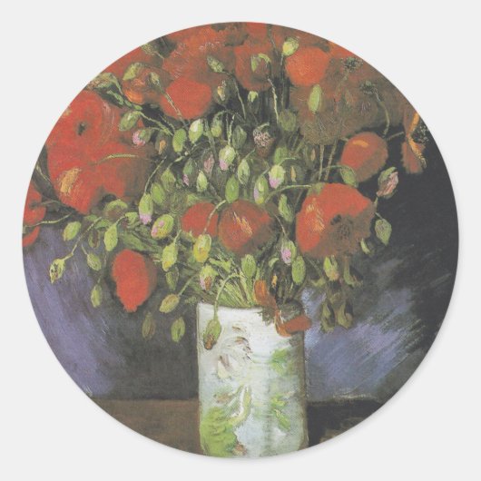 Vase mit Red Poppies Vincent van Gogh Runder Aufkleber (Vorderseite)