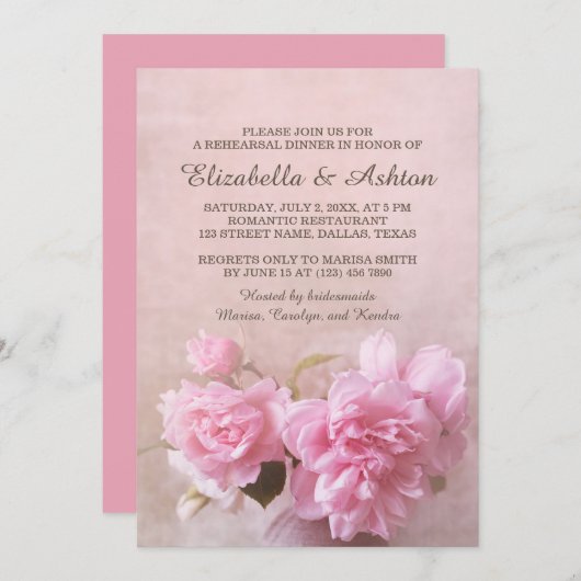 Vase mit rosa Rosen | Romantische Probe Einladung (Vorne/Hinten)