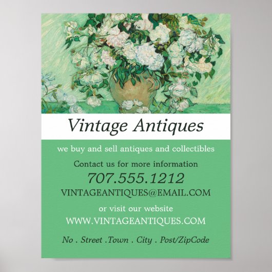 Vase mit rosa Rosen, Van Gogh, Antiquitätenladen Poster (Vorne)