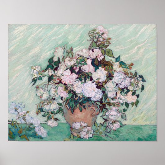 Vase mit rosa Rosen, Van Gogh Poster (Vorne)