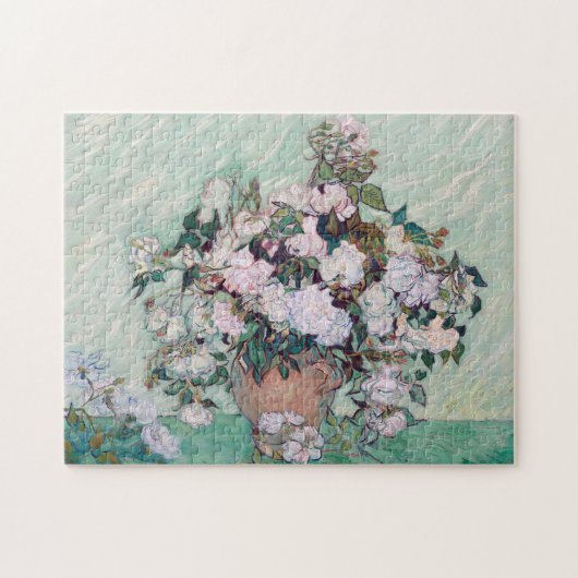 Vase mit rosa Rosen, Van Gogh Puzzle (Horizontal)