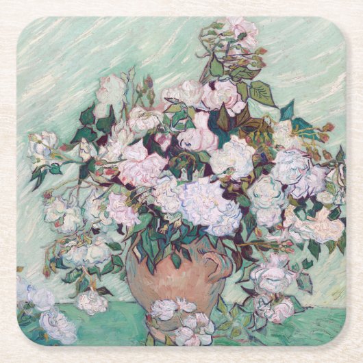 Vase mit rosa Rosen, Van Gogh Rechteckiger Pappuntersetzer (Vorderseite)