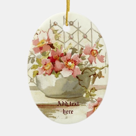 Vase mit rosa Rosen Vintage Aquarellverzierung Keramikornament (Vorne)