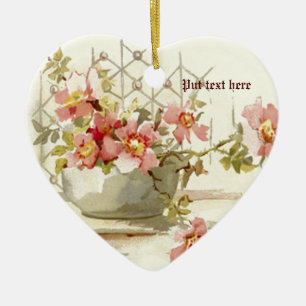 Vase mit rosa Rosen vintage Wasserfarben-Ornament Keramikornament