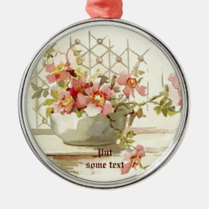 Vase mit rosa Rosen vintage Wasserfarben-Ornament Ornament Aus Metall