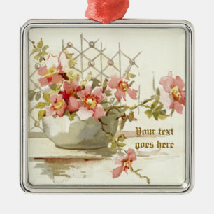 Vase mit rosa Rosen vintage Wasserfarben-Ornament Ornament Aus Metall