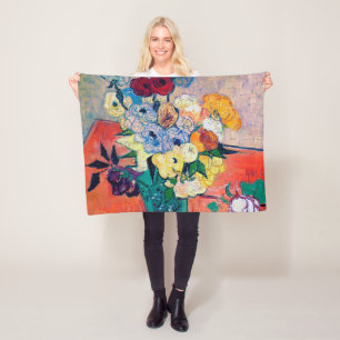 Vase mit Rose und Anemonen, Van Gogh Fleecedecke