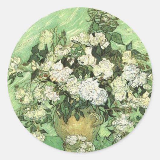 Vase mit Rose - Van Gogh Runder Aufkleber (Vorderseite)