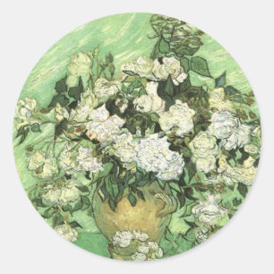Vase mit Rose, Vincent van Gogh 1890 Runder Aufkleber
