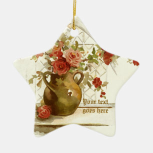 Vase mit rote Rosen Vintage Aquarellverzierung Keramikornament