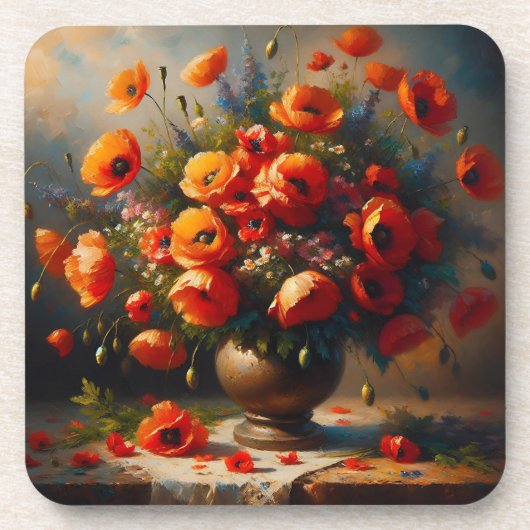 Vase mit roten Mohnblumen Getränkeuntersetzer (Vorderseite)