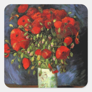 Vase mit roten Mohnblumen von Vincent van Gogh Quadratischer Aufkleber