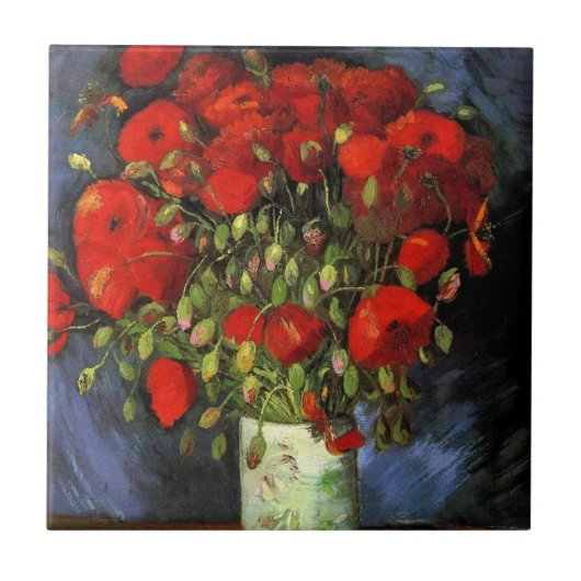 Vase mit roten Pflücken von Vincent van Gogh Fliese (Vorderseite)