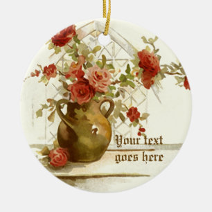Vase mit roten Rosen vintage Wasserfarben-Ornament Keramik Ornament