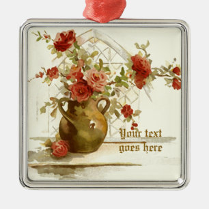 Vase mit roten Rosen vintage Wasserfarben-Ornament Silbernes Ornament