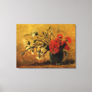 Vase mit roten und weißen Nelken Leinwanddruck